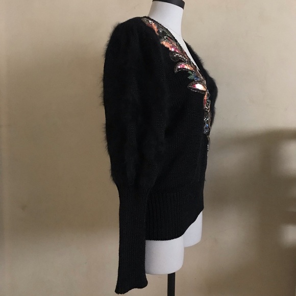 Vintage Black Angora and Lambswool Beaded Sweater - Picture 11 of 13